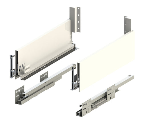 Slimline Drawer Set, Depth 500mm, 550mm x Height 84mm, 135mm, 199mm. Screw On 35 Kg - Matt White
