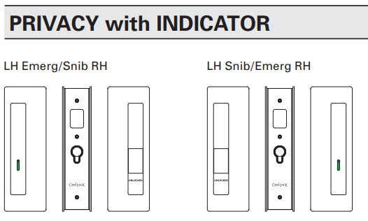 Cavity Slider For Doors Cavilock CL400 Privacy with Indicator Left Handle Snib Right Handle Emergency 34-40mm -Satin Chrome & Satin Nickel