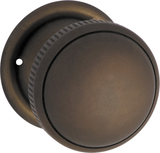 Door Knob Milled Edge Round Rose Pair Antique Brass D45xP46mm BP45mm