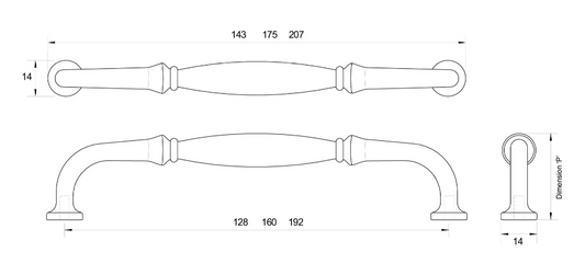 Kethy Dover Handle C to C Brass Polished Nickel Available In 3 Sizes : 128mm ,160mm ,192mm