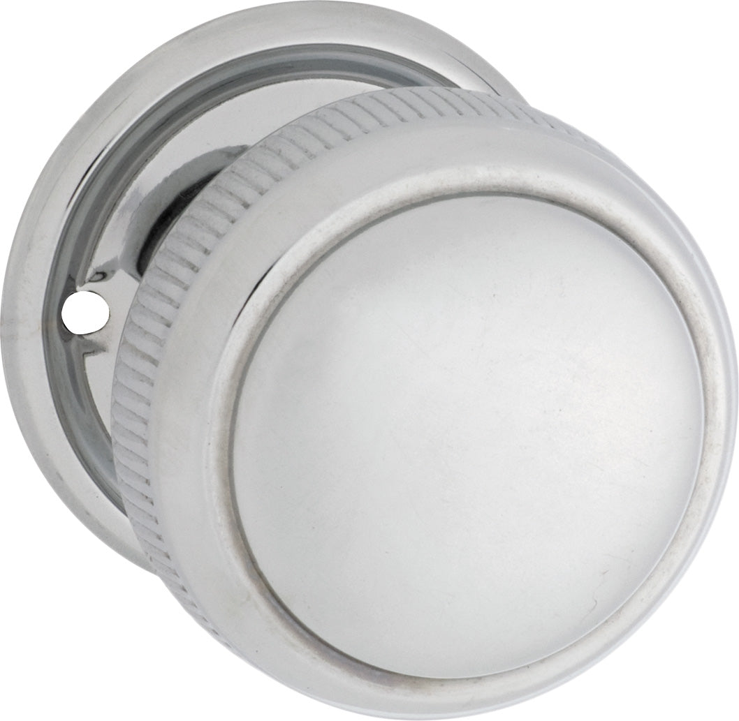 Door Knob Milled Edge Round Rose Pair Chrome Plated D52xP48mm BP52mm