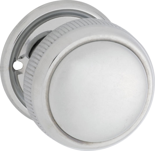 Door Knob Milled Edge Round Rose Pair Chrome Plated D52xP48mm BP52mm