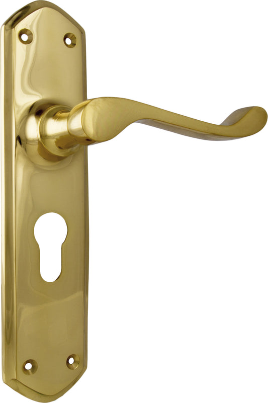 Door Lever Windsor Euro Pair Polished Brass H200xP60xW45mm