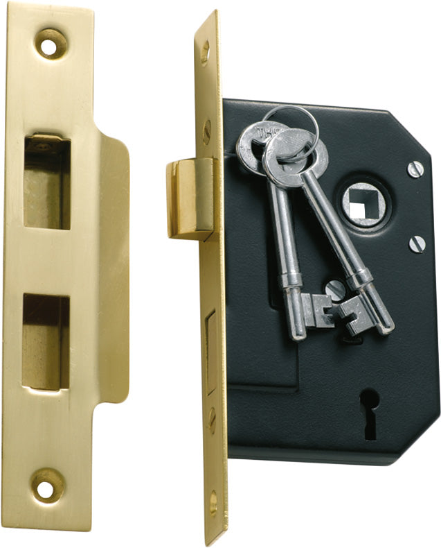 Mortice Lock 3 Lever Polished Brass CTC57mm Backset 44mm