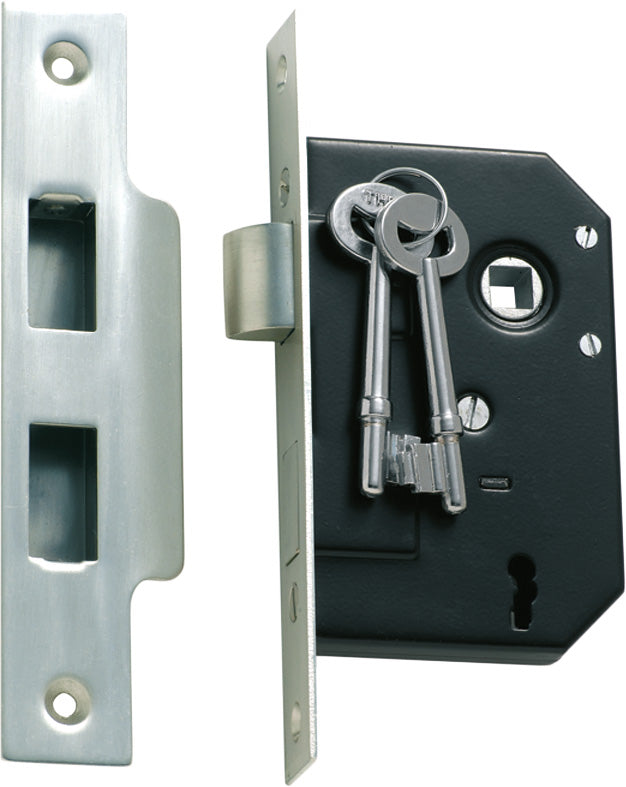 Mortice Lock 3 Lever Satin Chrome CTC57mm Backset 44mm