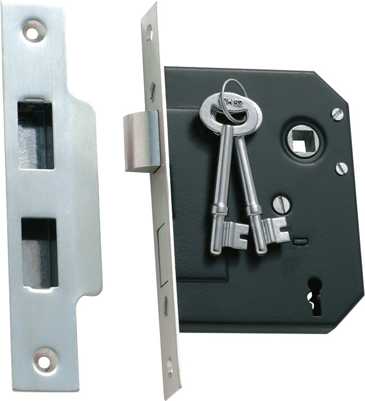 Mortice Lock 3 Lever Satin Chrome CTC57mm Backset 57mm
