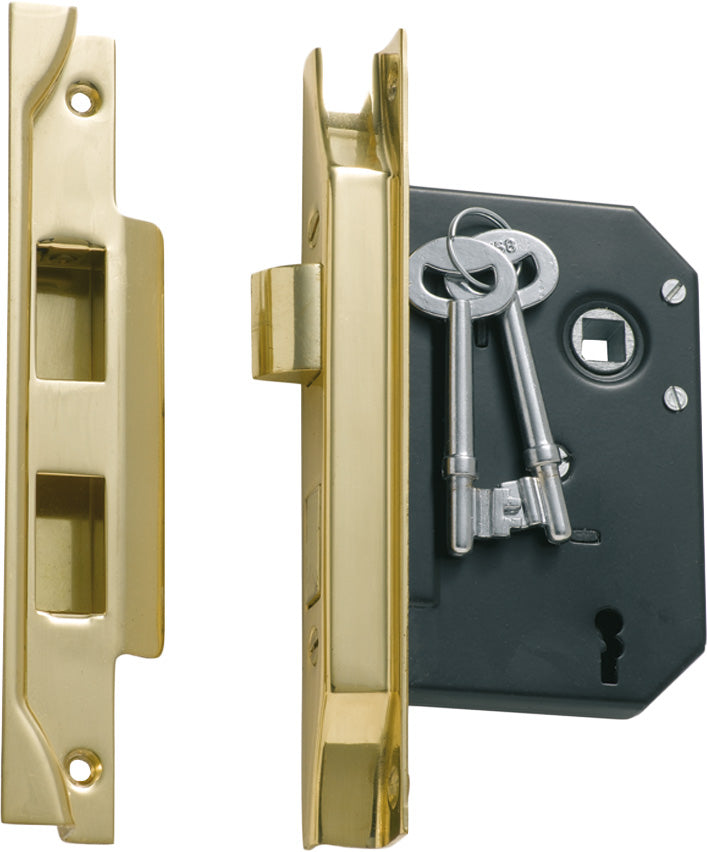 Mortice Lock 3 Lever Rebated Polished Brass CTC57mm Backset 57mm