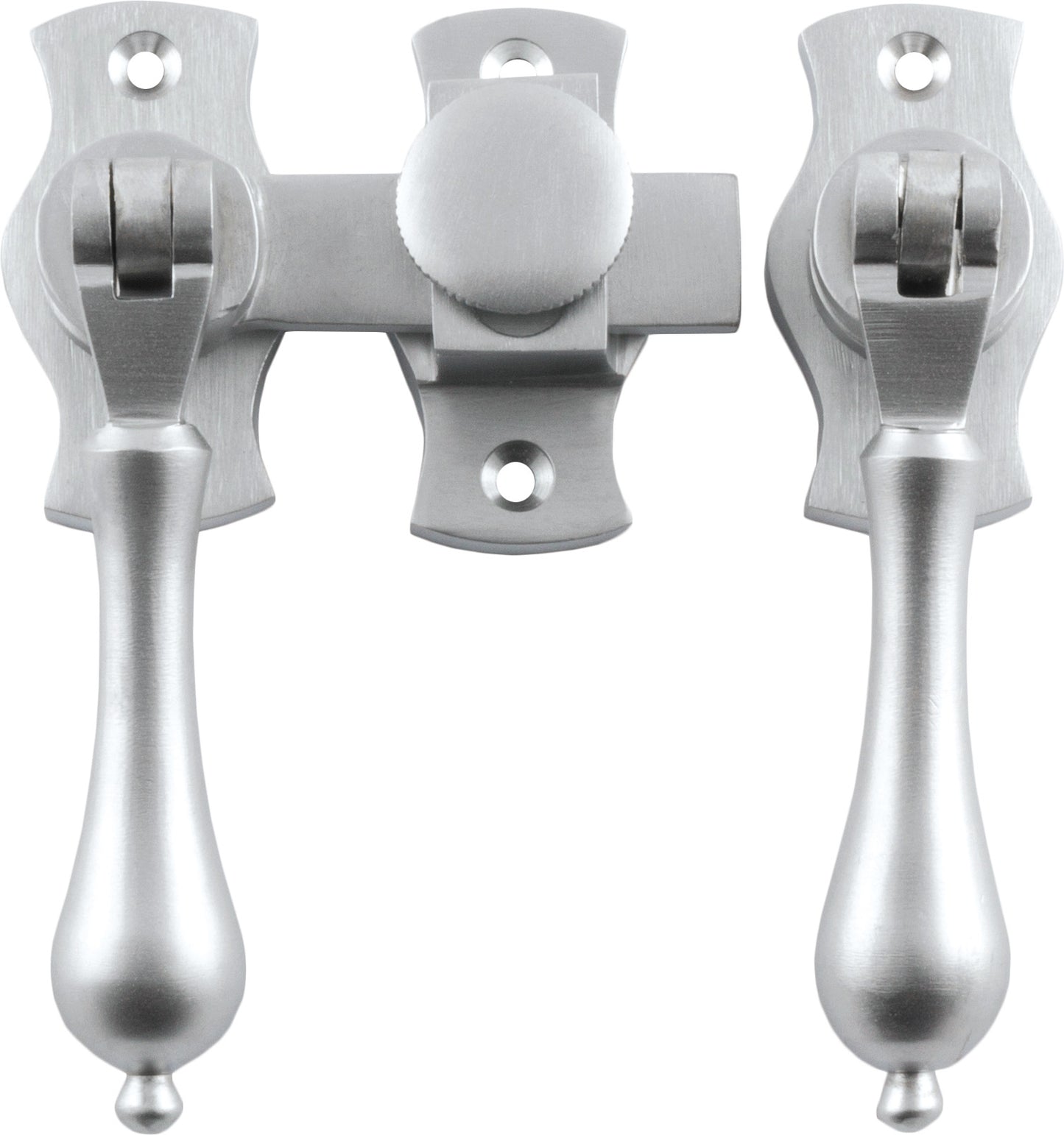 French Door Fastener Teardrop Satin Chrome Backplate H54xW29mm P31mm