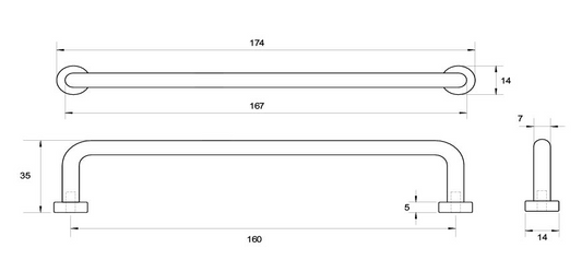 Kethy Lounge Rounded D Handle 160mm C to C Available In 4 Colours : Polished Brass Gloss ,Polished Brass Matt ,Black Paint Matt ,Satin Stainless Steel