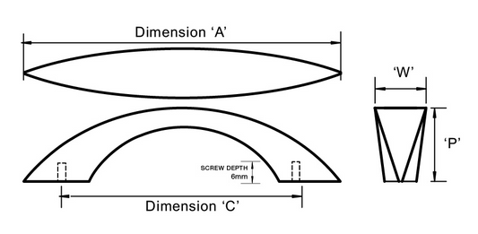 Kethy Melon Bow Handle Wide Section Pointed 192mm C to C Brushed Nickel