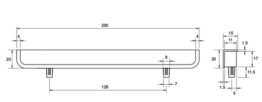 Kethy Back Handle 128mm Long Recessed Edge Pull C to C Matt Nickel