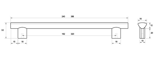 Kethy Aluminium Rail Handle 192mm C to C Brushed INOX