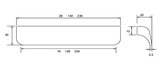 Kethy Clare Aluminium Pull 224mm Slant Handle Curved C to C Available In 4 Colours : Brushed Anthracite , Brushed Gold Finish ,Black Anodised Matt & Brushed ,Brushed Rose-Brass Finish