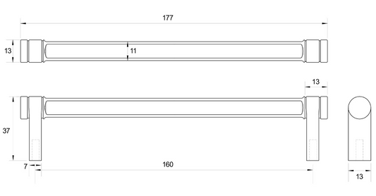 Kethy Torch D Handle 160mm C to C Black Paint Matt#7