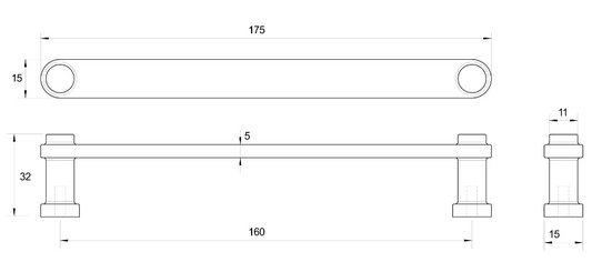 Kethy Pillar D Handle 160mm C to C Black Paint Matt#7
