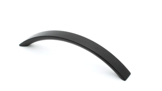 ELITE TOM FLAT BOW HANDLE HOLE CENTRE 128MM ( LENGTH: 141mm x HEIGHT : 32mm x WIDTH : 15mm )  - SATIN BLACK & MATT CHROME PLATED