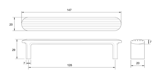 Kethy Reeded Handle 128mm C to C Available In 3 Colours : Brushed Gold ,Black Paint Matt#7 ,Stainless effect