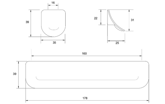 Kethy Ski Pull 160mm C to C 181mm O/A Black Paint Matt#7 & Stainless Effect