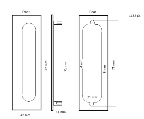 Mardeco 1132 Flush Pull Clearance Satin Chrome : 96mm & 128mm