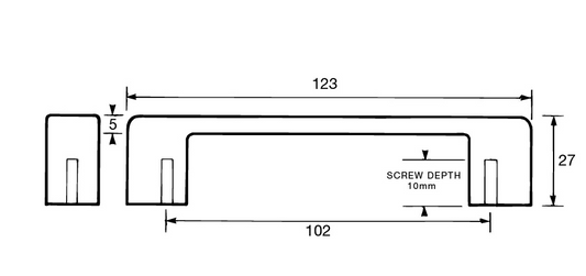 Kethy Narrow Block D Handle Flat Sided 102mm Matt Anodised
