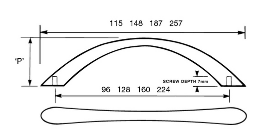 Kethy Tapered Bow Handle Satin Chrome Available In 4 Sizes : 96mm ,128mm ,160mm ,224mm