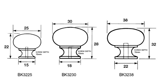 Kethy Brass Mushroom Knob 25mm Available in 4 Colours : Polished Brass ,Brushed Nickel ,Polished Chrome ,Satin Chrome