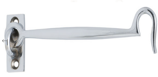 MILES NELSON CABIN HOOK 10MM x 150MM IN 4 COLOURS : BRASS ,CHROME ,FLORENTINE BRONZE ,SATIN CHROME FINISH