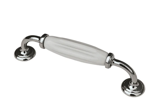 ELITE MADDISON PULL HOLE CENTRE 128MM ( LENGTH: 152mm x HEIGHT : 40mm x WIDTH : 23mm ) - CHROME PLATED/WHITE