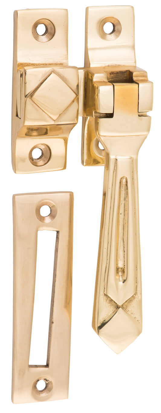 Casement Fastener Deco Polished Brass W50xP25mm Drop 85mm