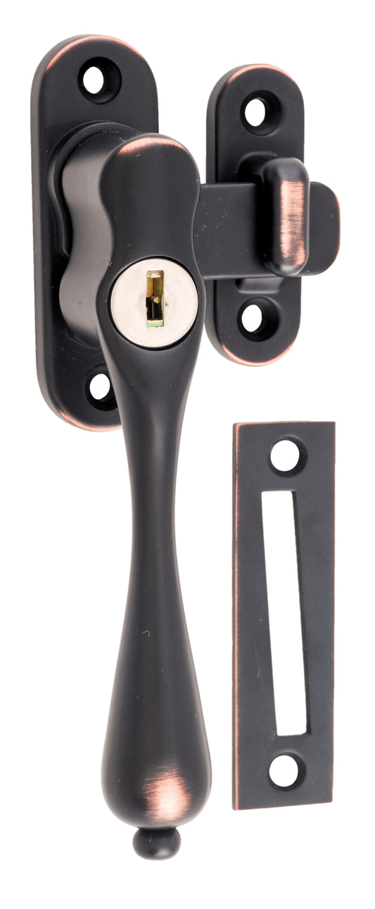 Casement Fastener Locking Teardrop Left Hand Antique Copper W28xP34mm Drop 115mm