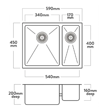 MERCER DV203R BRIGHTON 1 & ¼ DOUBLE BOWL SMALL BOWL RIGHT/LEFT