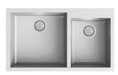 MERCER DURO GRANITE PARMA, BERGAMO, VICENZA BOWL, 1 & 3/4 BOWL ON RIGHT BLACK, CONCRETE & WHITE