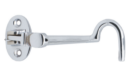MILES NELSON CABIN HOOK 8MM EYE  IN 3 COLOURS : BRASS ,CHROME ,SATIN CHROME FINISH