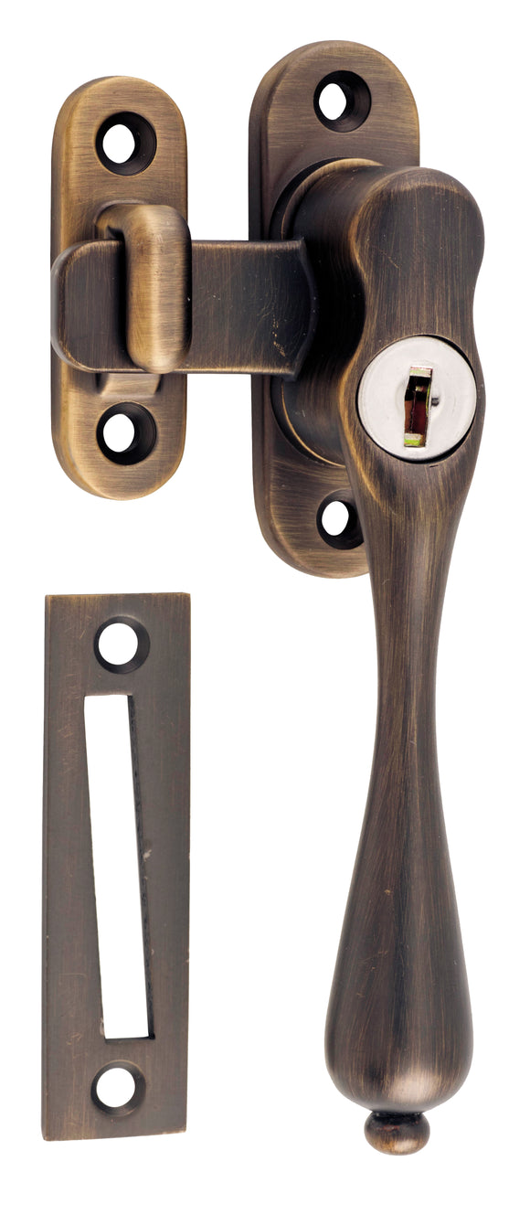 Casement Fastener Locking Teardrop Right Hand Antique Brass W28xP34mm Drop 115mm