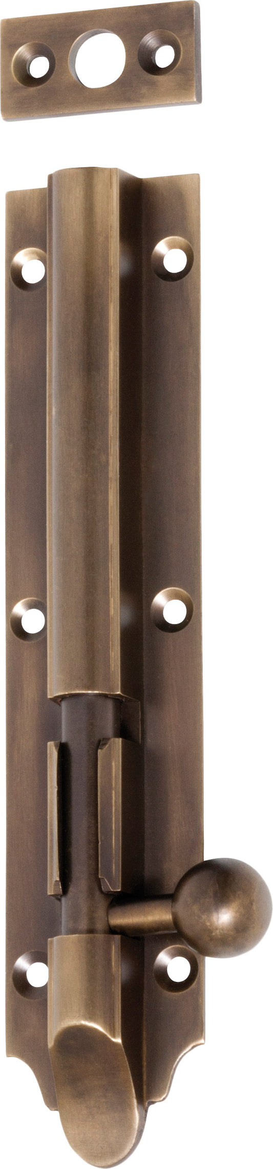 Barrel Bolt Victorian Long Throw Antique Brass L150xW25mm Throw 30mm