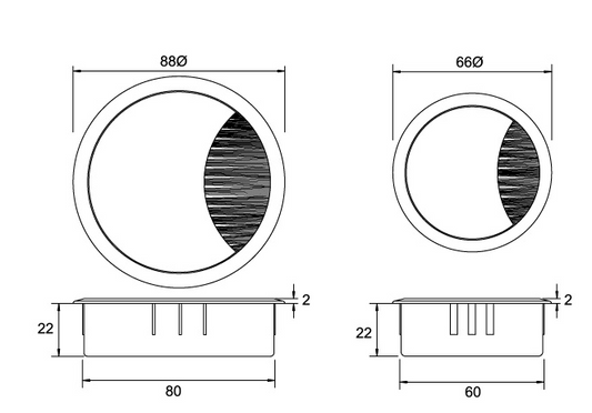 Kethy Cable Outlets Zinc 22mm x 60mm Diameter Available in 3 Colours : Brushed Nickel ,Polished Chrome ,Satin Chrome