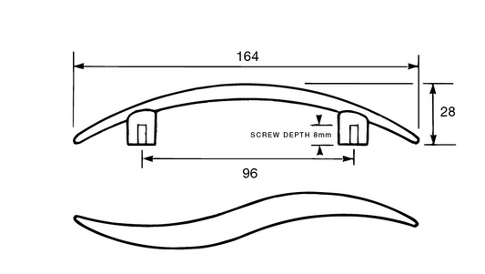 Kethy Wave Handle 96mm Available in 3 Colours : Brushed Nickel ,Polished Chrome ,Satin Chrome