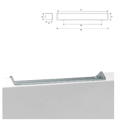 ELITE ROMOLA REVERSE INSET  LENGTH : 195MM x HEIGHT : 18MM x WIDTH : 18MM ) - MATT CHROME & CHROME PLATED