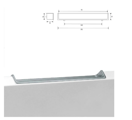 ELITE ROMOLA REVERSE INSET  LENGTH : 195MM x HEIGHT : 18MM x WIDTH : 18MM ) - MATT CHROME & CHROME PLATED