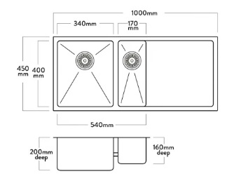 MERCER DV402R SALISBURY 1 & 1/4 DOUBLE BOWL WITH DRAINER ON THE RIGHT/LEFT