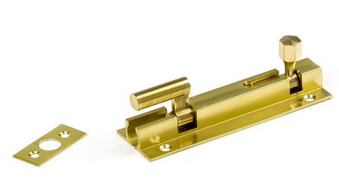 Jaeco Heavy Duty Goose Necked Socket Bolt 32mm Wide Polished Brass - Length In 4 Sizes : 75mm ,100mm ,150mm ,200mm