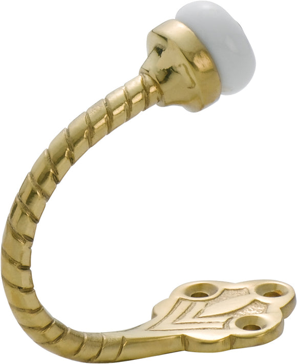 Robe Hook Porcelain Tip Rope Polished Brass H60xP75mm