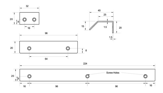 Kethy Edge Pull Straight 32mm O/A 1.5mm x 16mm C to C Available In 4 Colours :Graphite Powder Coat #3,Black Powder Coat Matt#8,Stainless Steel,White Powder Coat #3