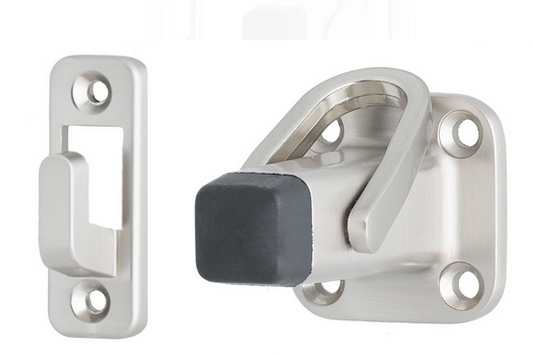 MILES NELSON DOOR STOP SQUARE LATCH BACK IN 2 COLOURS : SATIN CHROME ,SATIN NICKEL