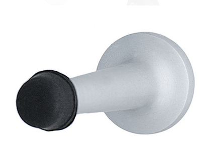 MILES NELSON DOOR STOP CLASSIC ROUND TAPERED WALL MOUNT BLACK TIP IN 3 COLOURS : SATIN GRAPHITE ,POLISHED BRASS ,SATIN CHROME