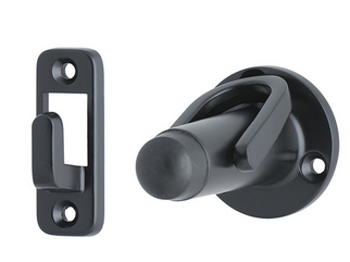 MILES NELSON DOOR STOP ROUND LATCH BACK IN 3 COLOURS : BLACK ,POWDER COAT WHITE ,SATIN CHROME