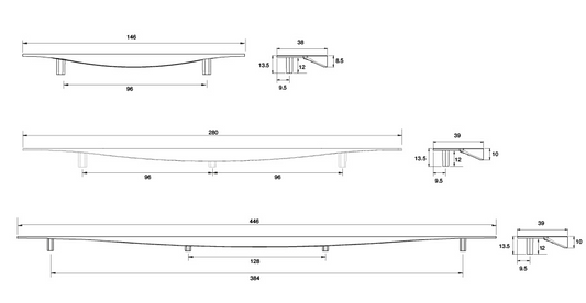 Kethy Flat Curved Edge Pull 146mm O/A 2 Dowel Polished Chrome & Stainless Effect