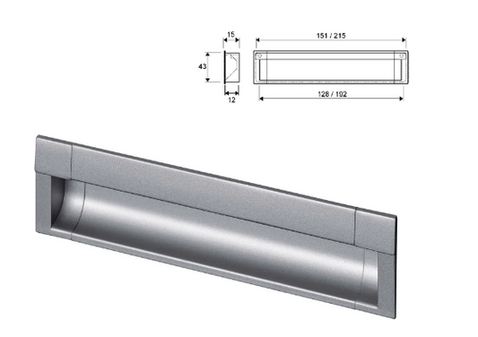 ELITE FLUSH PULL HANDLE HOLE CENTRE 192MM & 288MM - MATT CHROME