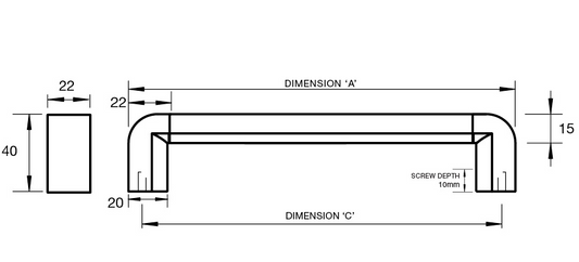Kethy Rimini Stainless D Handle Half Round Section 22mm Wide S/Steel Handle/Zamac Posts 138mm with 128mm C to C