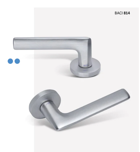 Groel 814 Baci Round Door Handle Set Finish Available In 4 Colours :  Brushed Satin Chrome ,Black ,Satin Brass ,Inox Tech